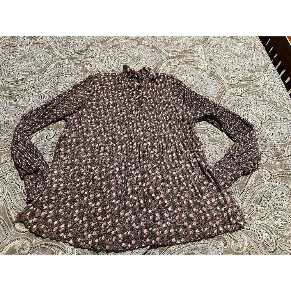 Cabi knife pleat floral printed long sleeve blouse xs style 3952 balloon sleeve